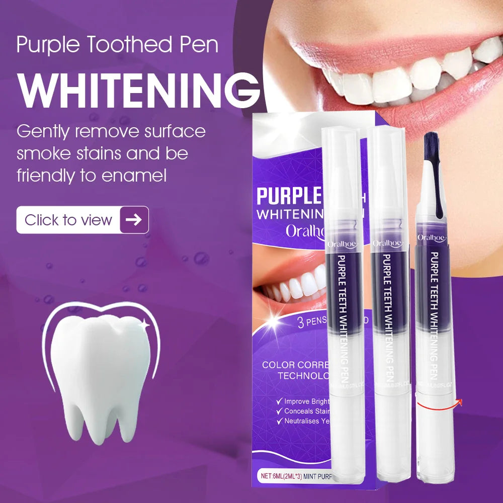 Purple Whitening Gel Pen, Instant Teeth Whitening Pigment Pen for Removing Stains and Restoring Tooth Color