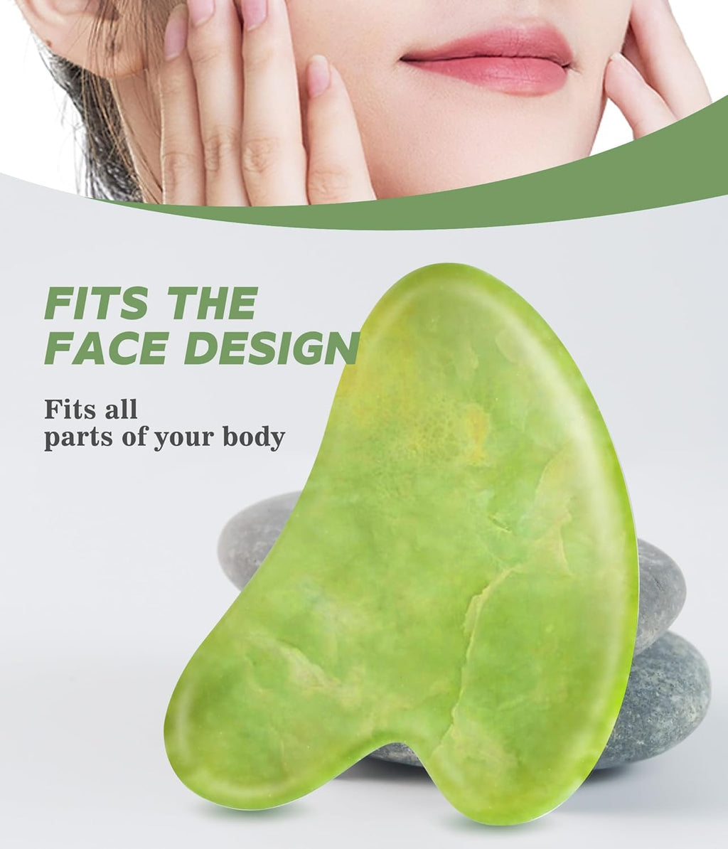 Jade Gua Sha Facial Tools for Face Massager Stones, Skincare and Body Massage Tools, Sculpting (Green)