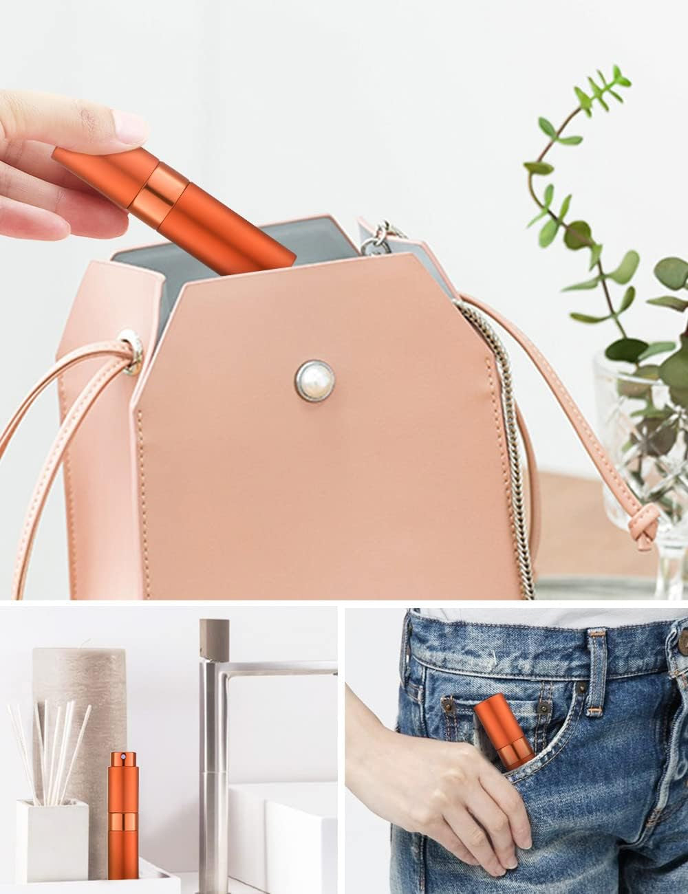 8ML Atomizer Perfume Spray Bottle for Travel (3 PCS) Empty Cologne Dispenser, Portable Sprayer (Cyan, Rose Red, Orange)