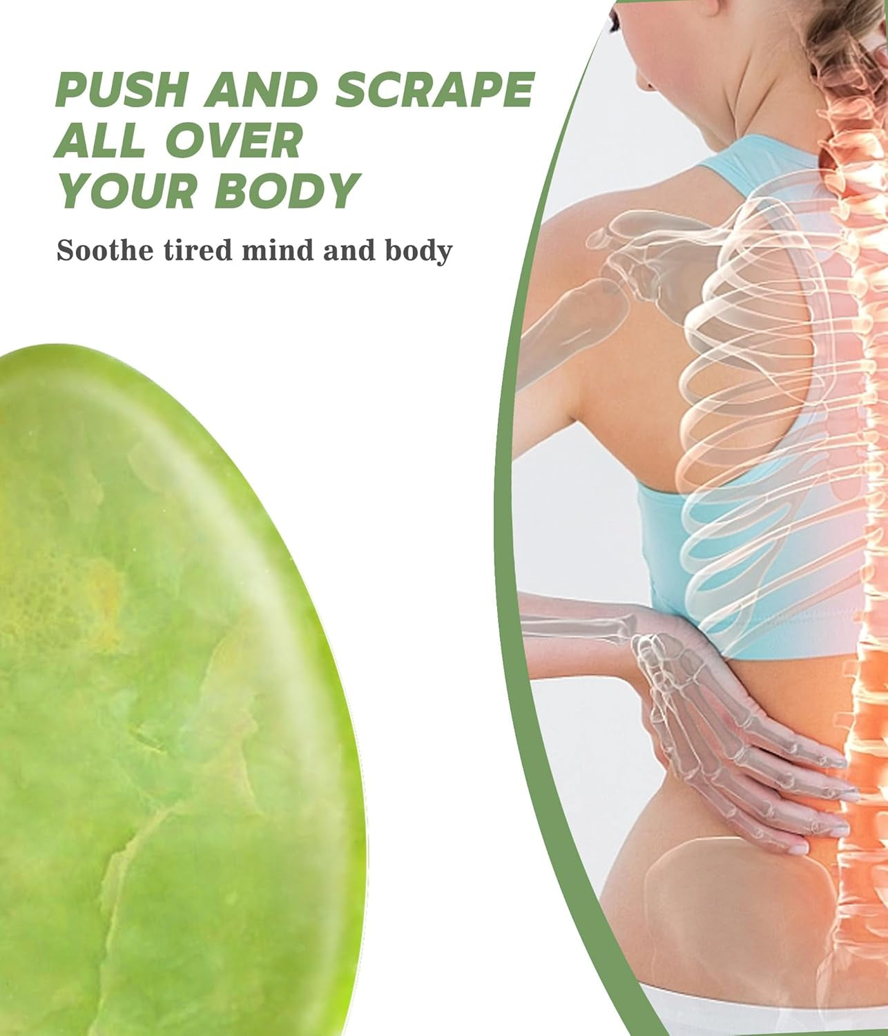 Jade Gua Sha Facial Tools for Face Massager Stones, Skincare and Body Massage Tools, Sculpting (Green)