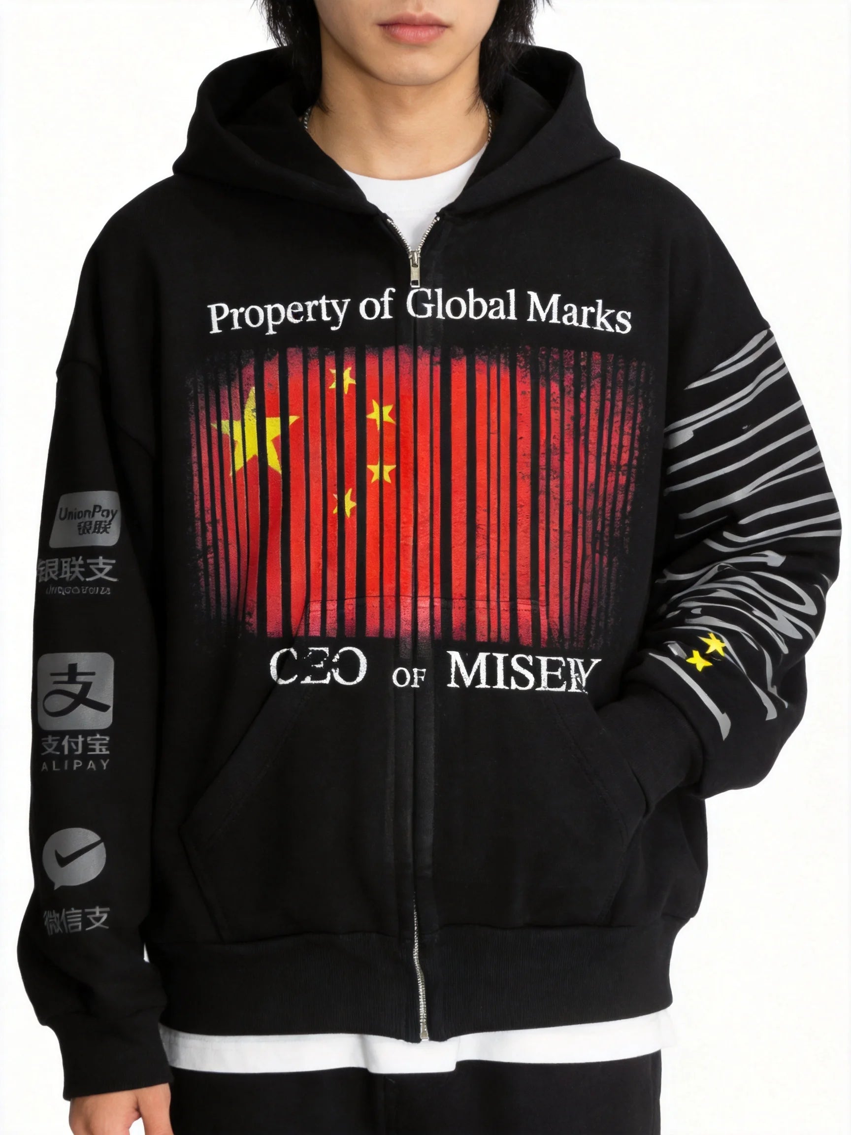 Grunge Graphic Zip-Up Hoodie