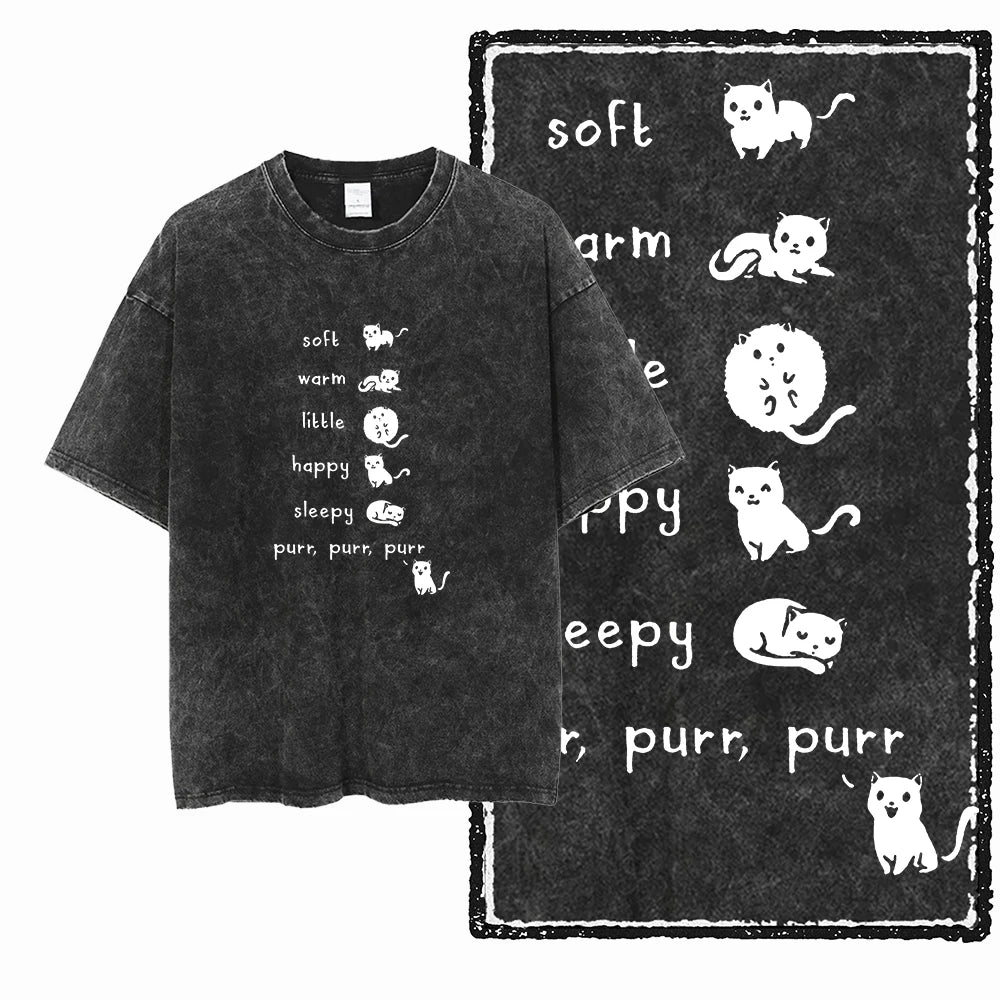 Acid Wash Cat Print Graphic Tee
