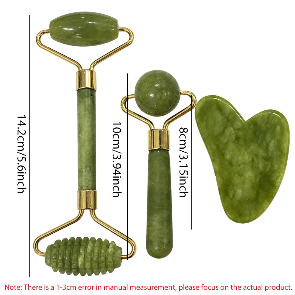 Jade Facial Roller & Gua Sha Set (3-Piece)