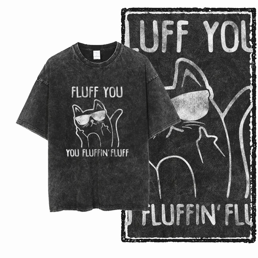 Acid Wash Cat Print Graphic Tee