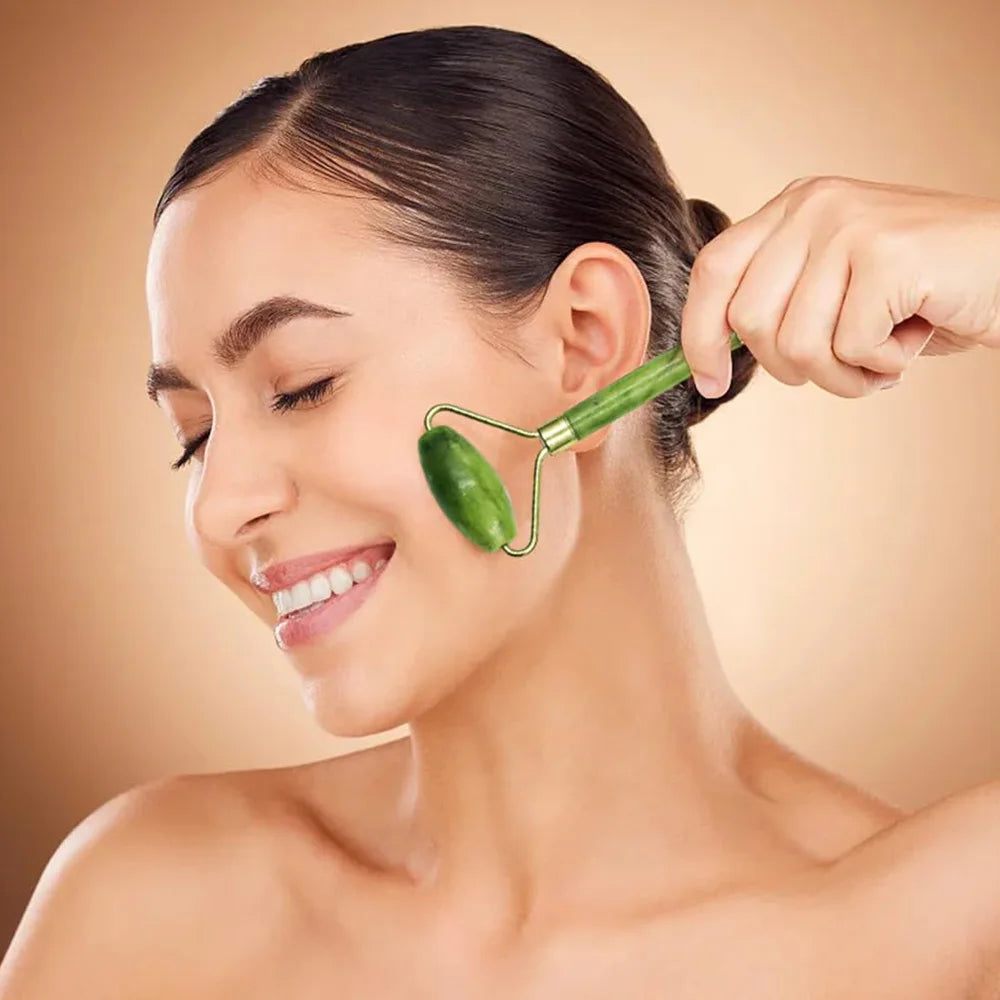 Jade Facial Roller & Gua Sha Set (3-Piece)