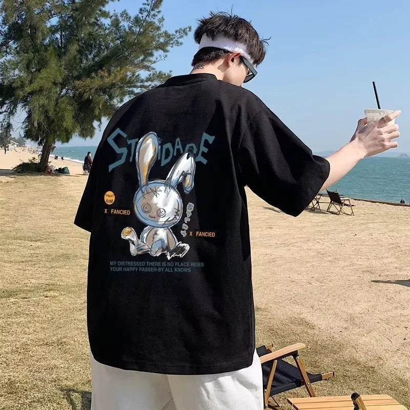 Oversized Rabbit Print Graphic Tee