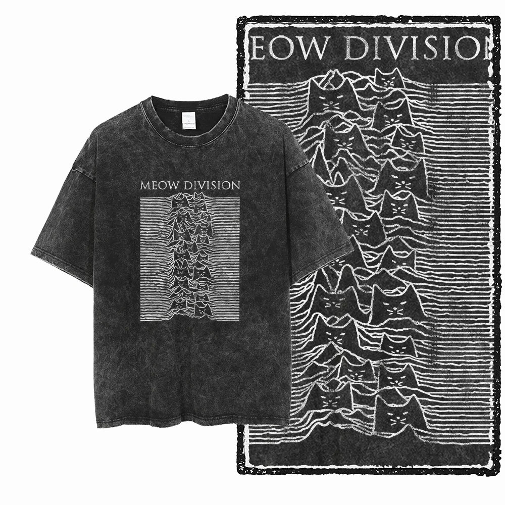 Acid Wash Cat Print Graphic Tee