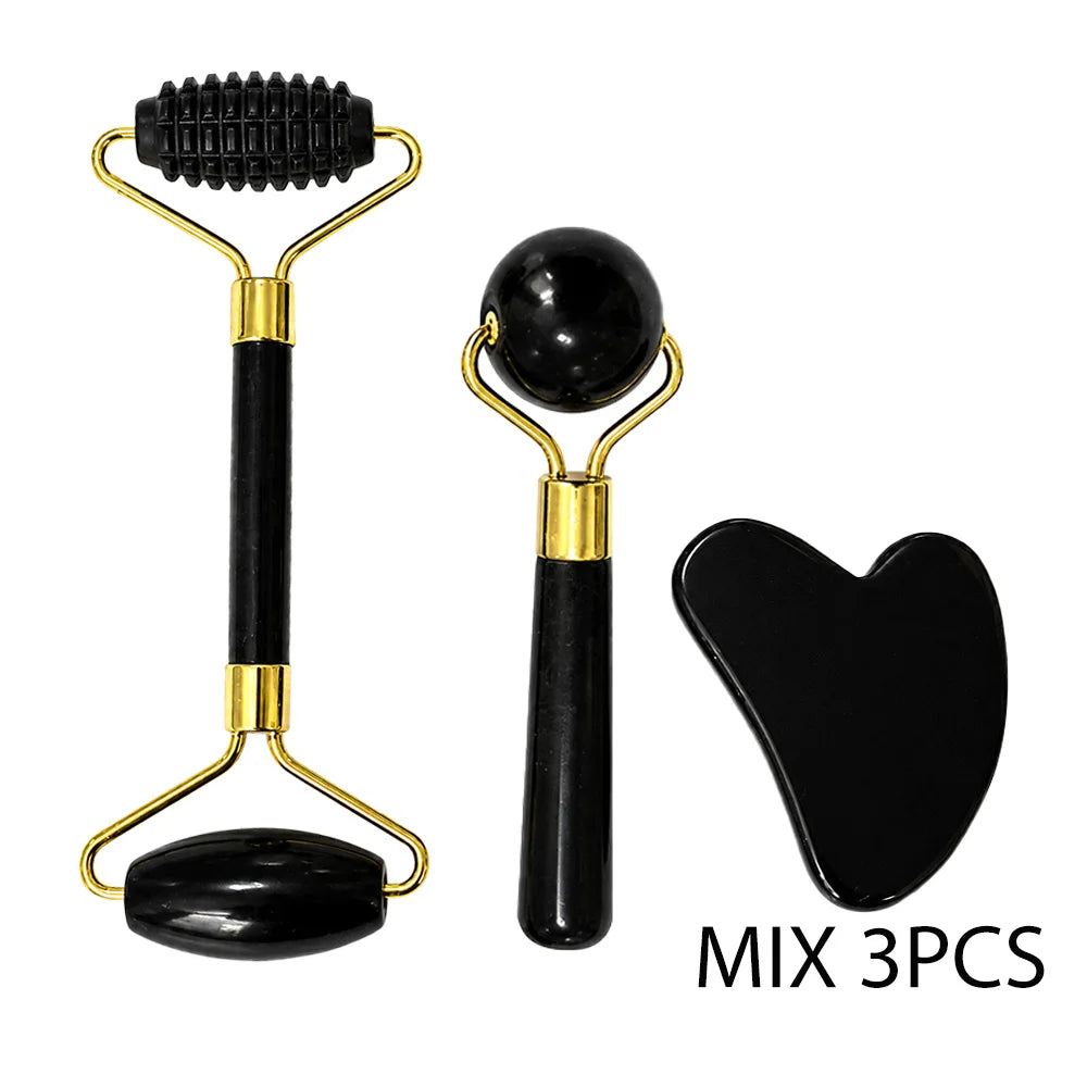Jade Facial Roller & Gua Sha Set (3-Piece)