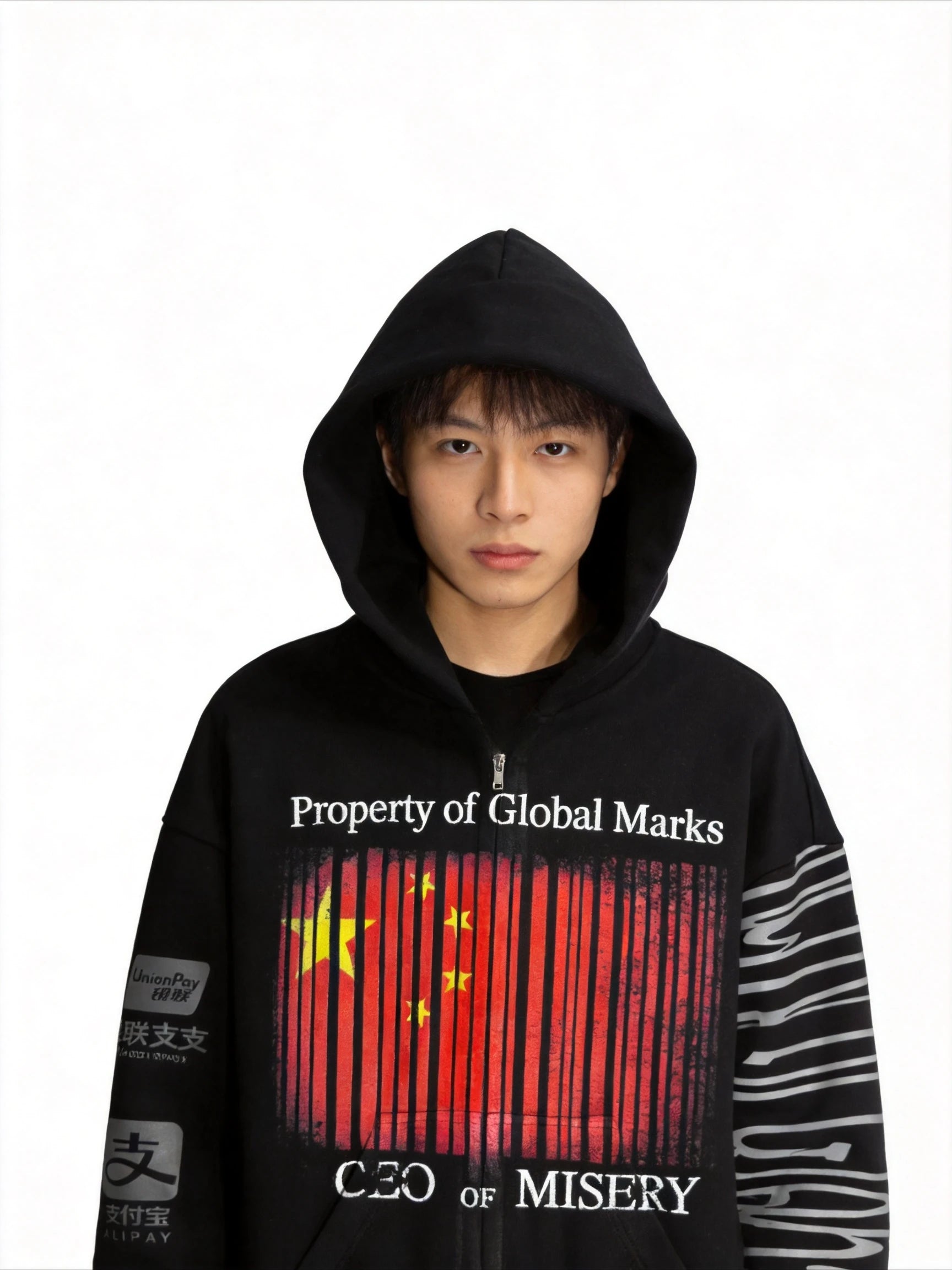 Grunge Graphic Zip-Up Hoodie