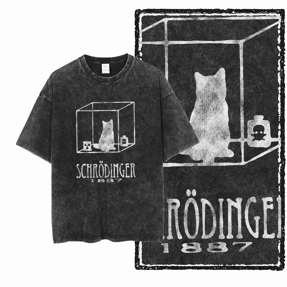 Acid Wash Cat Print Graphic Tee