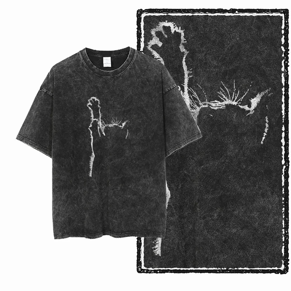 Acid Wash Cat Print Graphic Tee