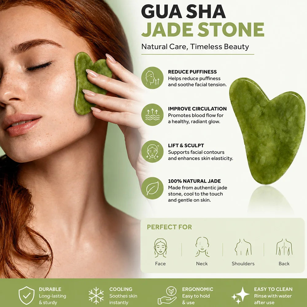 Jade Facial Roller & Gua Sha Set (3-Piece)