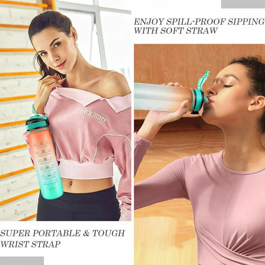 1L Motivational Water Bottle with Straw
