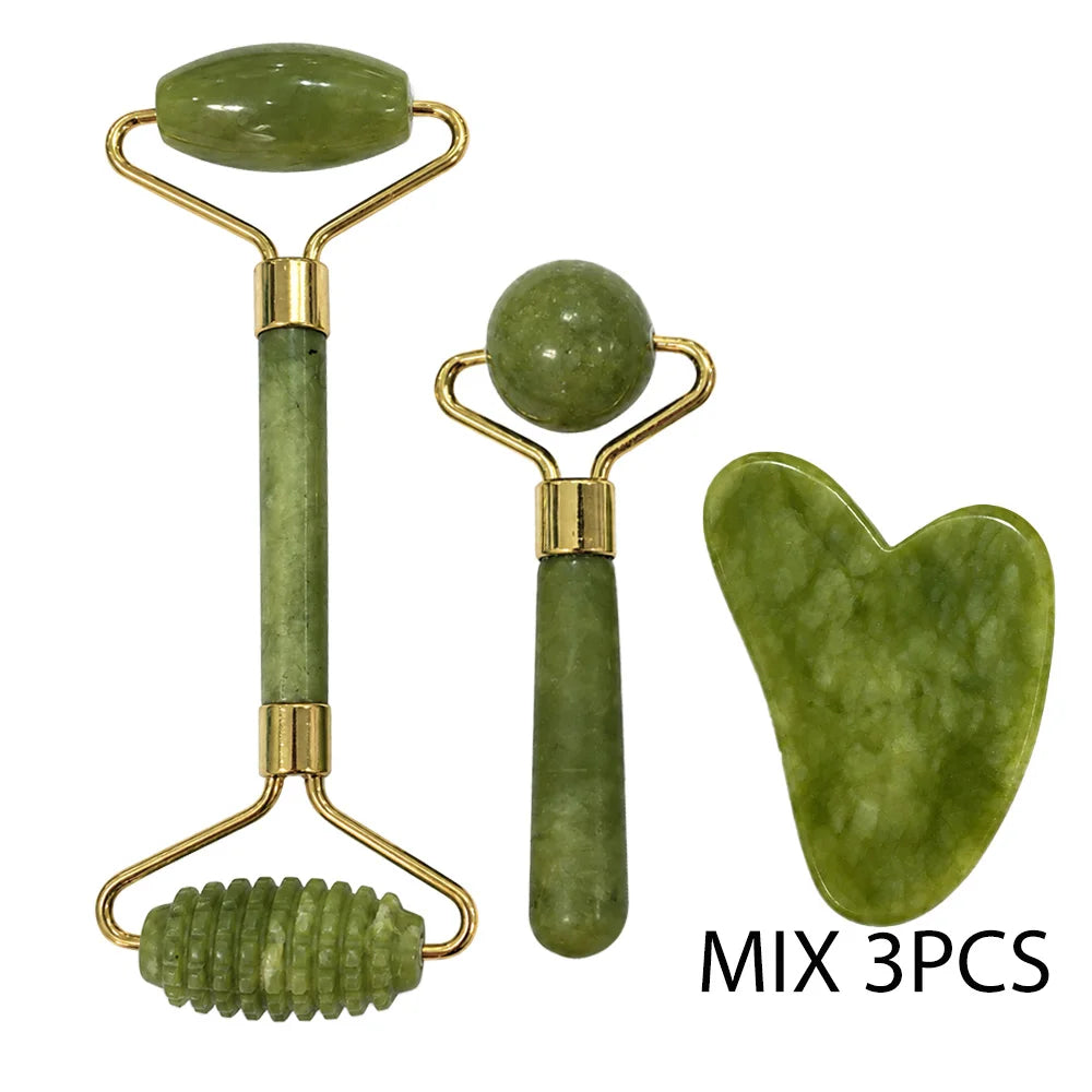 Jade Facial Roller & Gua Sha Set (3-Piece)