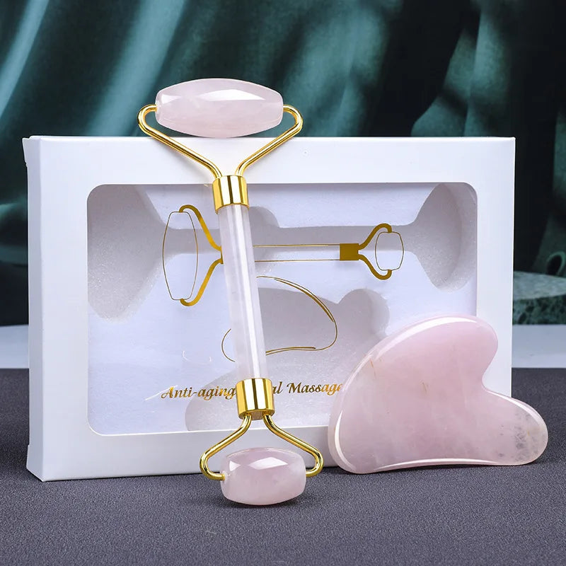 Rose Quartz Facial Roller & Gua Sha Set