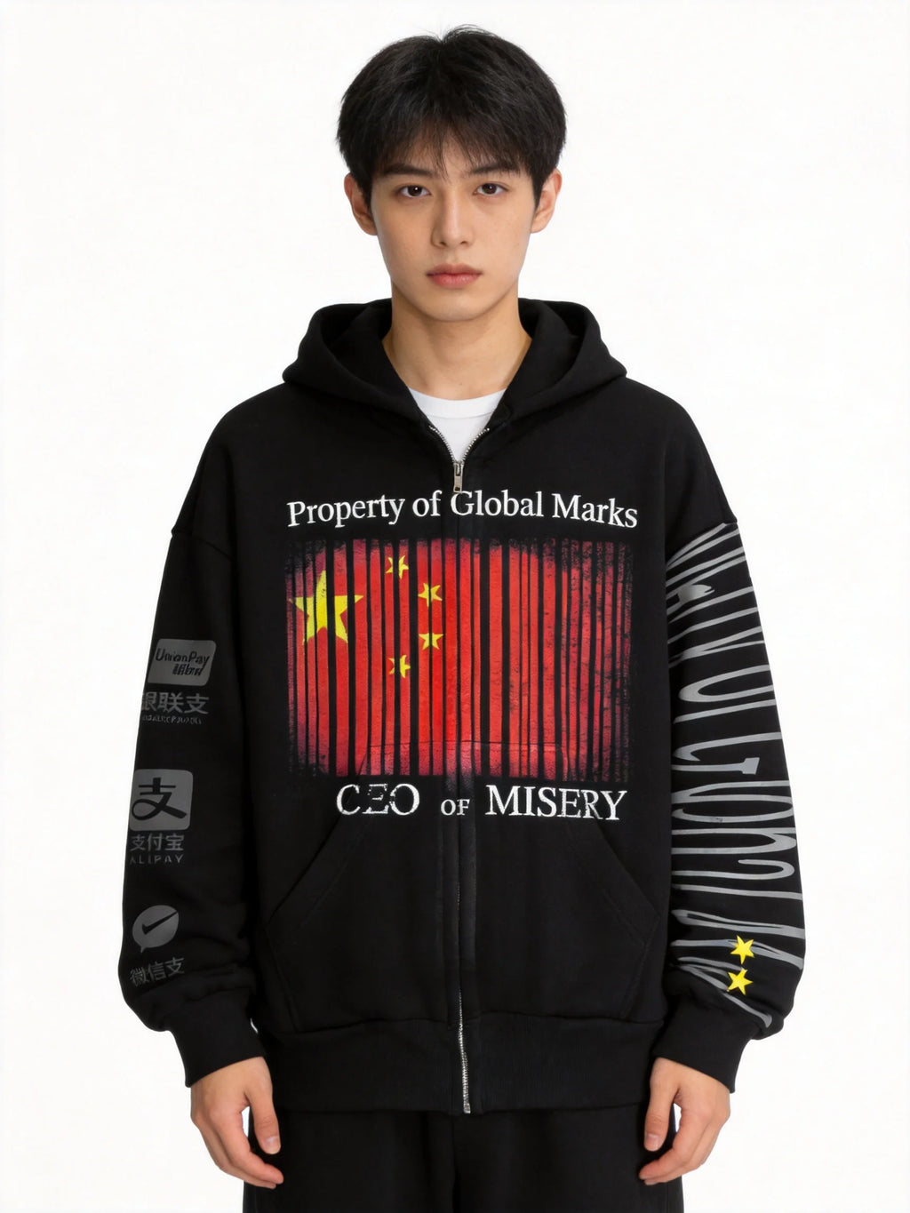 Grunge Graphic Zip-Up Hoodie