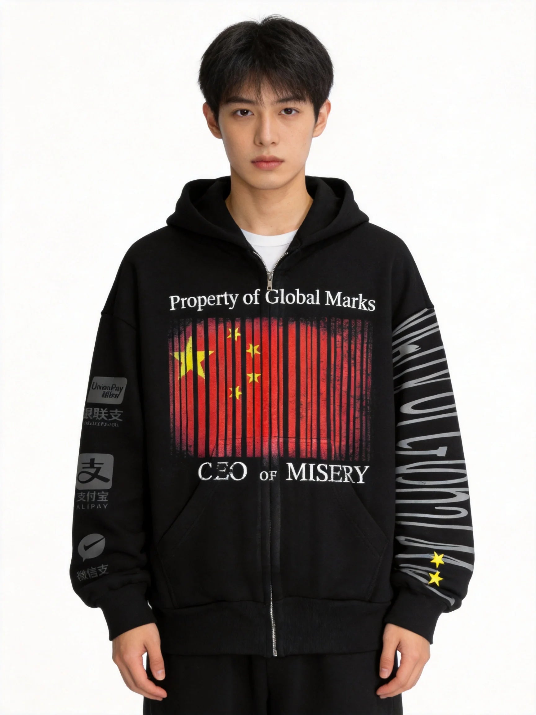 Grunge Graphic Zip-Up Hoodie