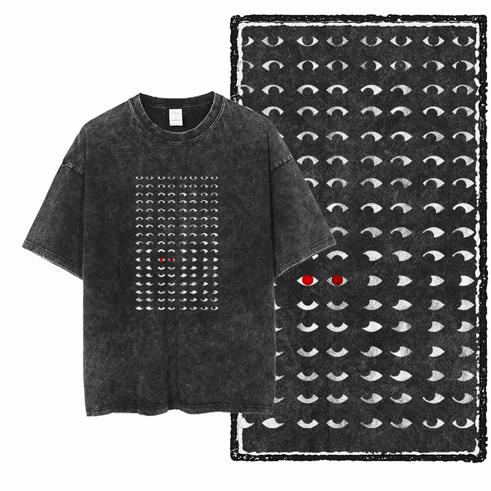 Acid Wash Cat Print Graphic Tee