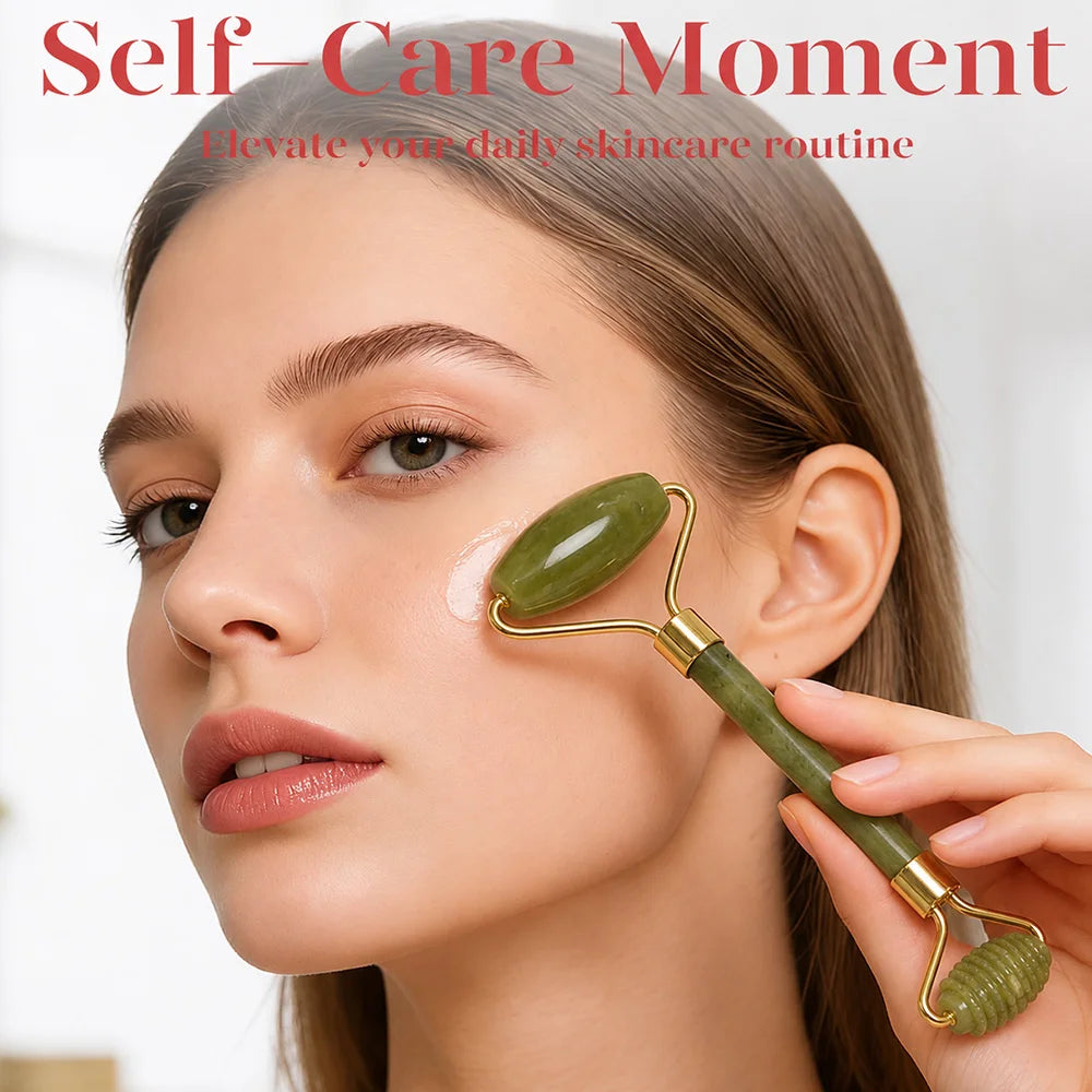 Jade Facial Roller & Gua Sha Set (3-Piece)