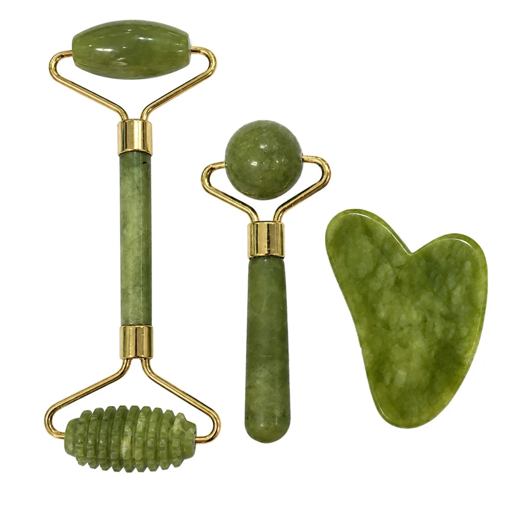 Jade Facial Roller & Gua Sha Set (3-Piece)