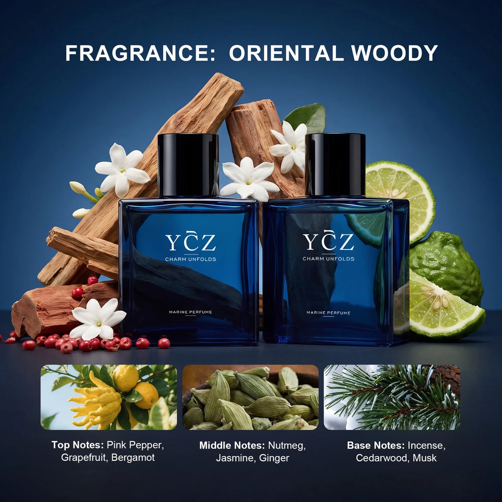 Charm Unfolds Men'S Cologne, Midnight Marine Eau De Parfum, Aromatic Marine and Oriental Woody Fragrance, 1.7 Fl Oz, 2 Count