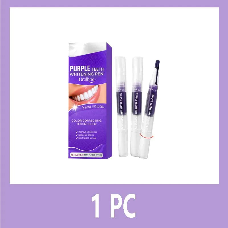 Purple Whitening Gel Pen, Instant Teeth Whitening Pigment Pen for Removing Stains and Restoring Tooth Color