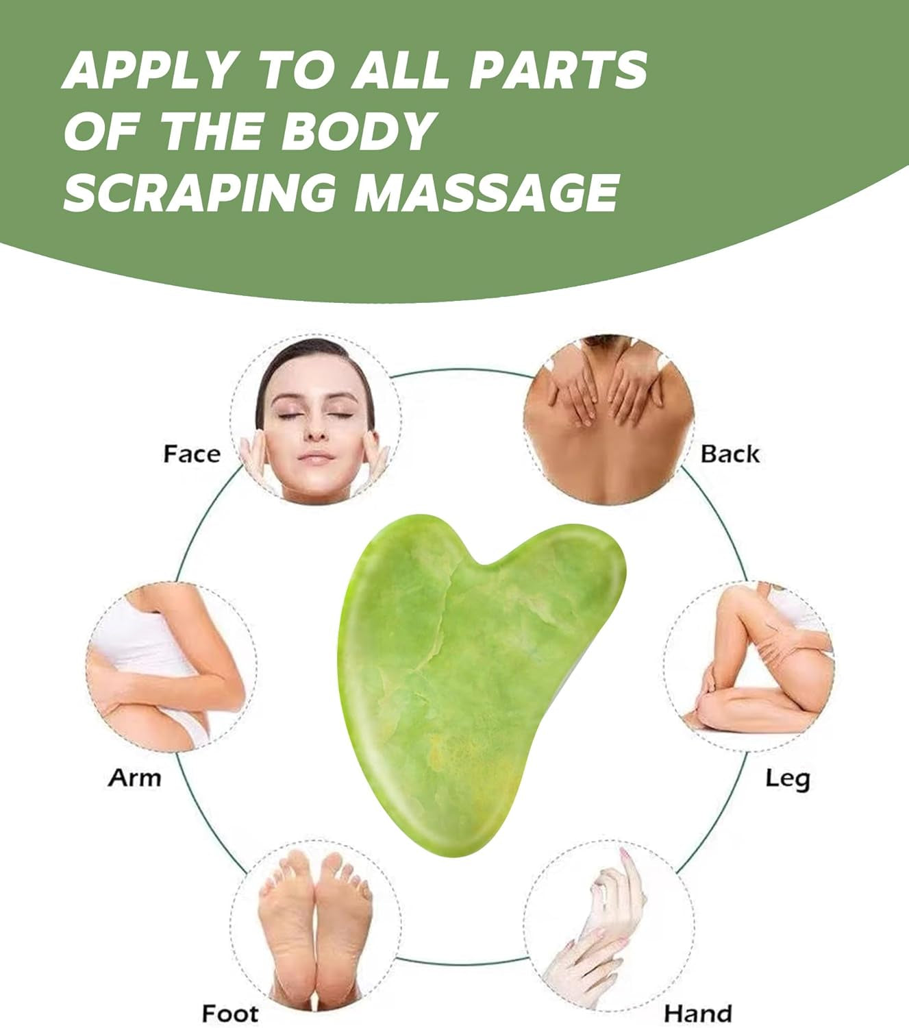 Jade Gua Sha Facial Tools for Face Massager Stones, Skincare and Body Massage Tools, Sculpting (Green)