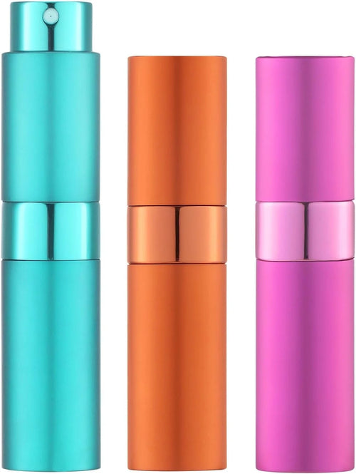 8ML Atomizer Perfume Spray Bottle for Travel (3 PCS) Empty Cologne Dispenser, Portable Sprayer (Cyan, Rose Red, Orange)